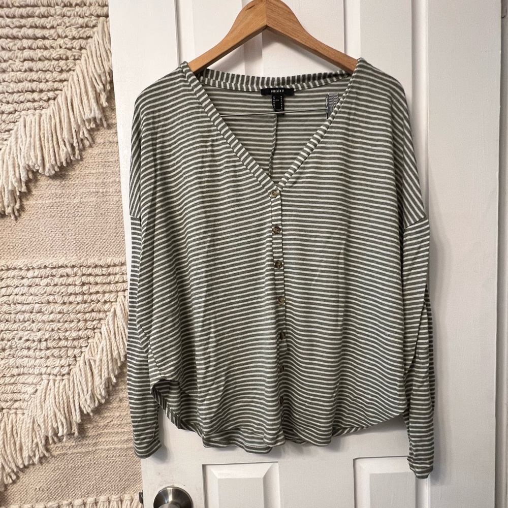White & Green Long Sleeve Button Up